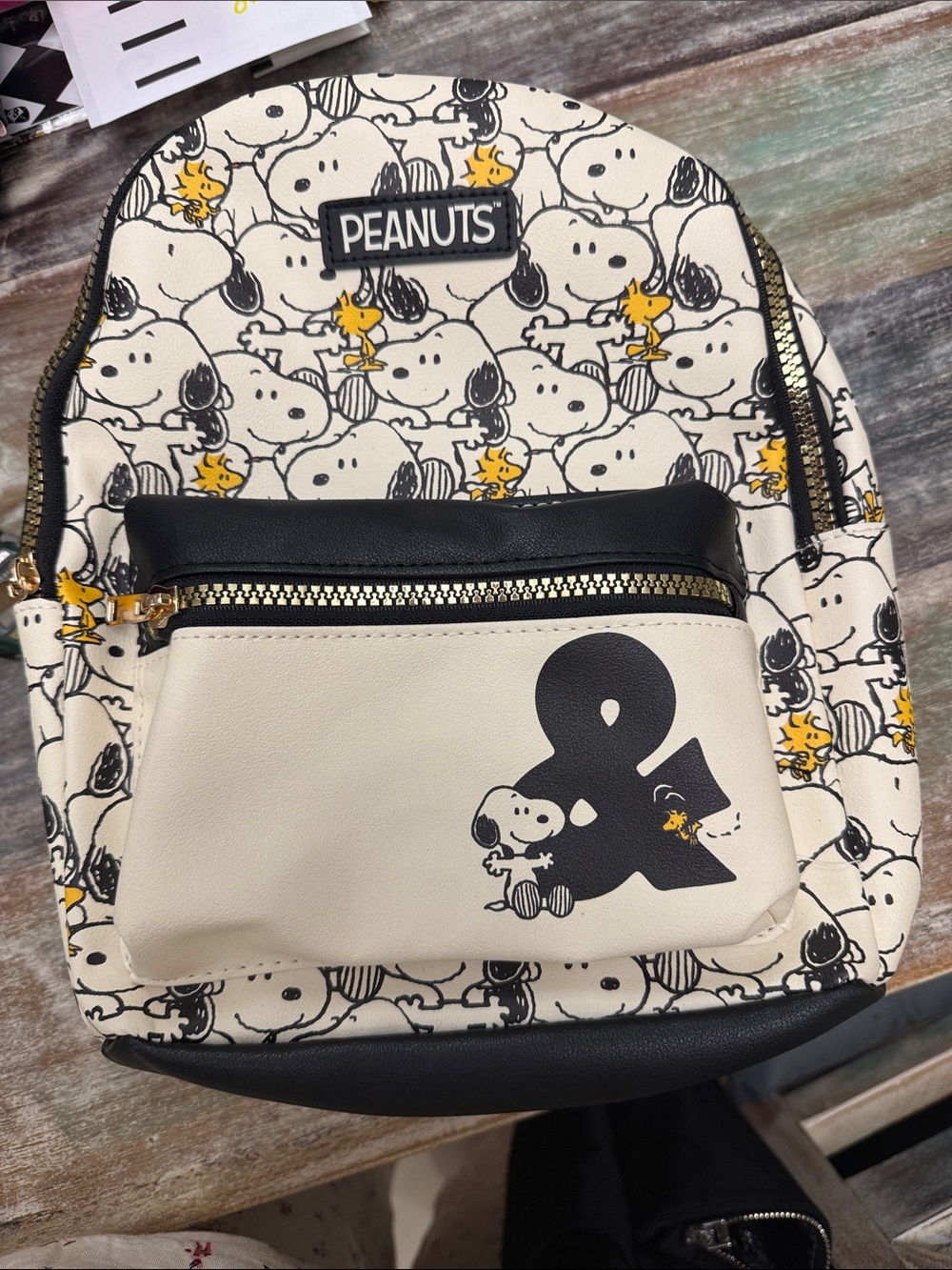 Peanuts Cream, Black & Yellow Snoopy Mini Backpack - Picture 4 of 4